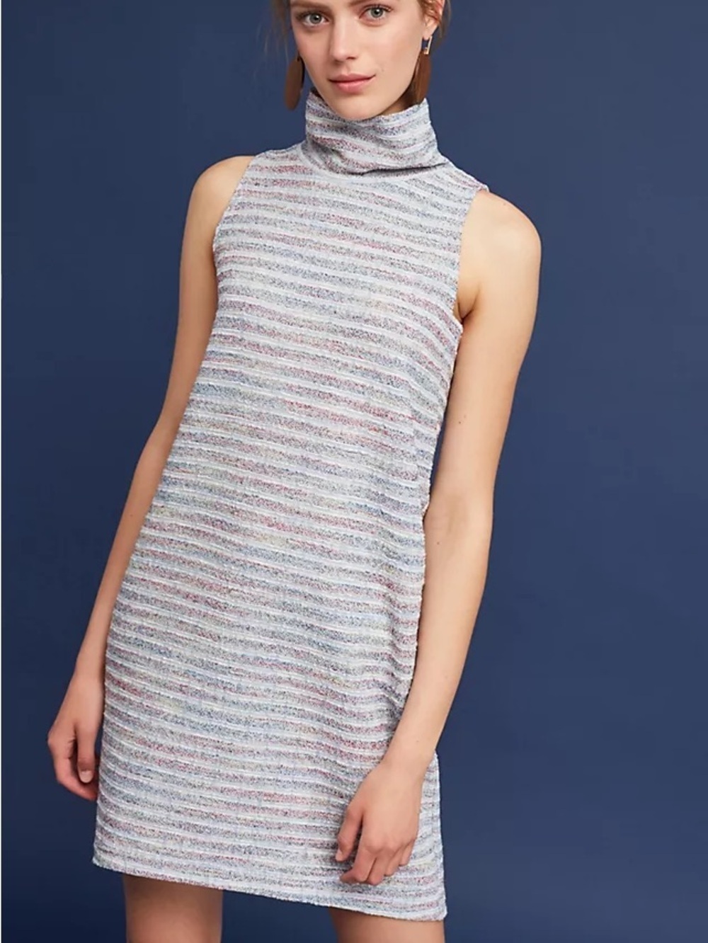 Anthropologie Akemi + Kin Blue Striped Mock Neck Tunic Dress Sleeveless Small